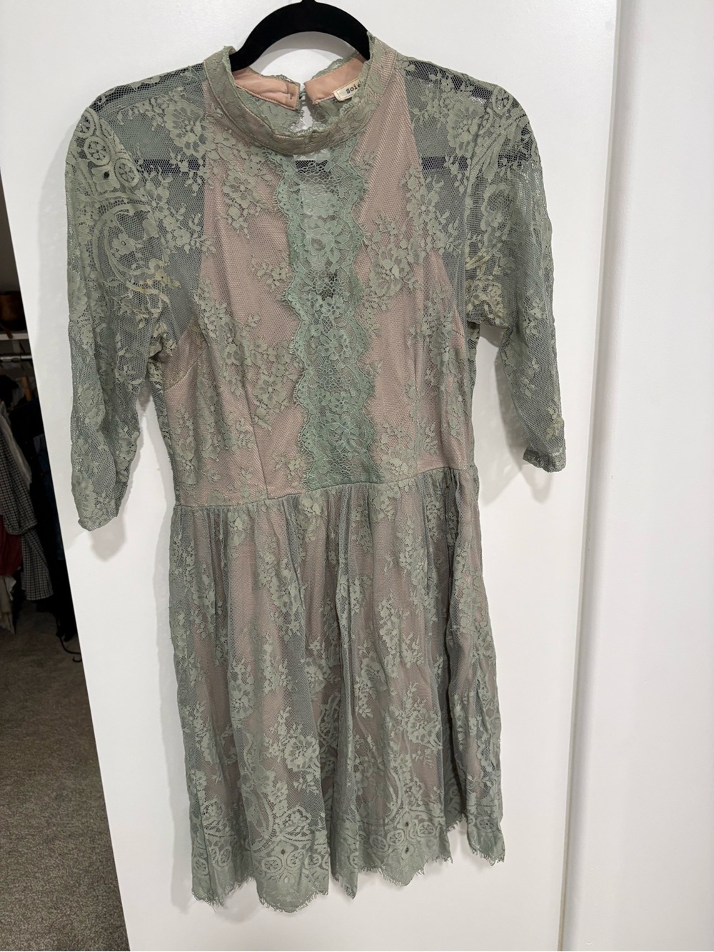Soieblu Sage Green Lace Overlay Formal Dress